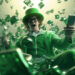 | GoCryptoBet.com A person in a vibrant green suit, top hat, and round glasses holds a smartphone while surrounded by flying dollar bills. The scene, reminiscent of popular crypto betting guides, is illuminated with a greenish glow, emphasizing the excitement and abundance.